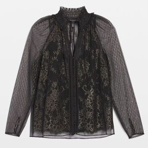 White House Black Market Sheer Black Lace Blouse